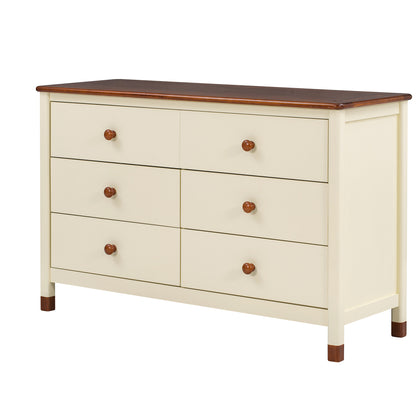 Wooden Storage Dresser with 6 Drawers,Storage Cabinet for kids Bedroom,Cream+Walnut