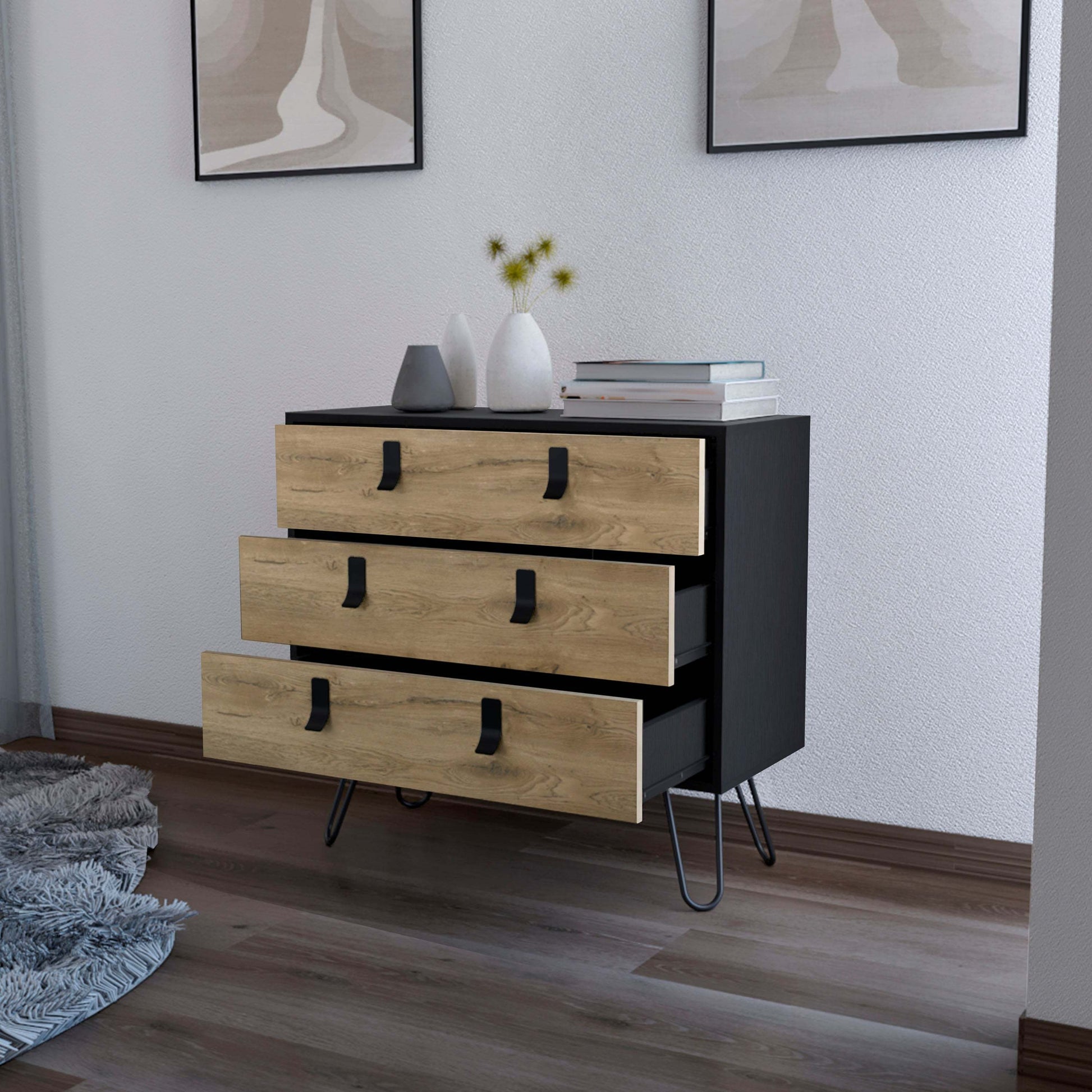 Chase Black and Macadamia 3-Drawer Dresser