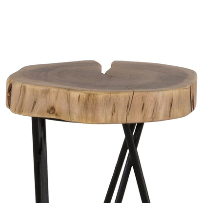 12" Acacia Wood End/Side Table, Living Room Accent Stool, Iron Hairpin Legs, Home Décor, Brown/Black