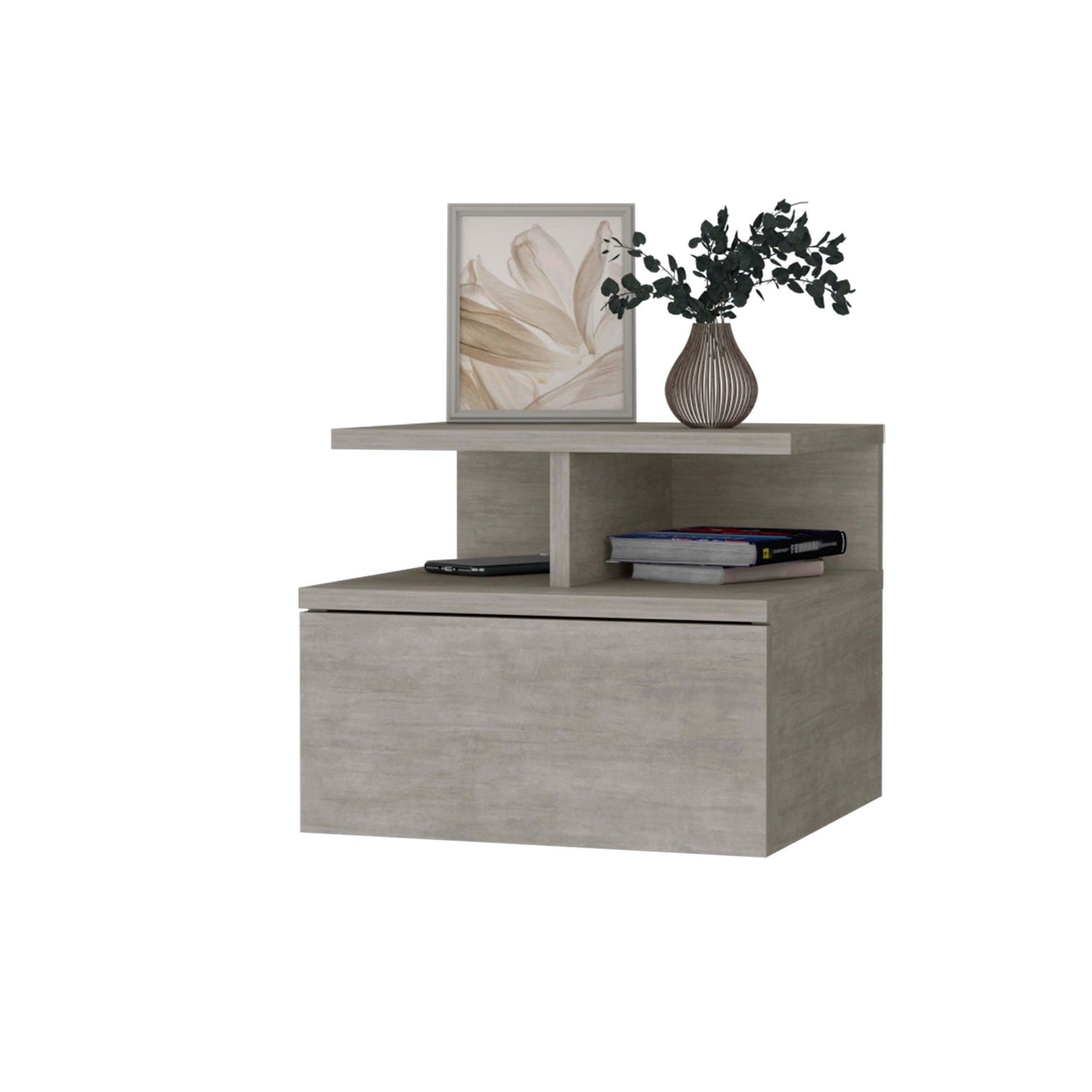 Samuel Concrete Gray 2-Tier Shelf Floating Nightstand