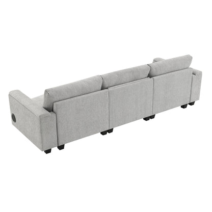 96*35''Chenille Sectional Sofa with Bluetooth Speaker,Comfy Cloud Couch Set with Drop Down Table,Cup Holders,USB Charger,Storage Armrest,Wide Seat Sofa for Living Room,Apartment,Office,3 Colors