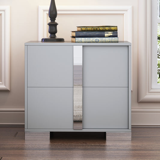 Elegant Nightstand with Metal Handle,Mirrored Bedside Table with 2 Drawers for Bedroom,Living Room,Grey