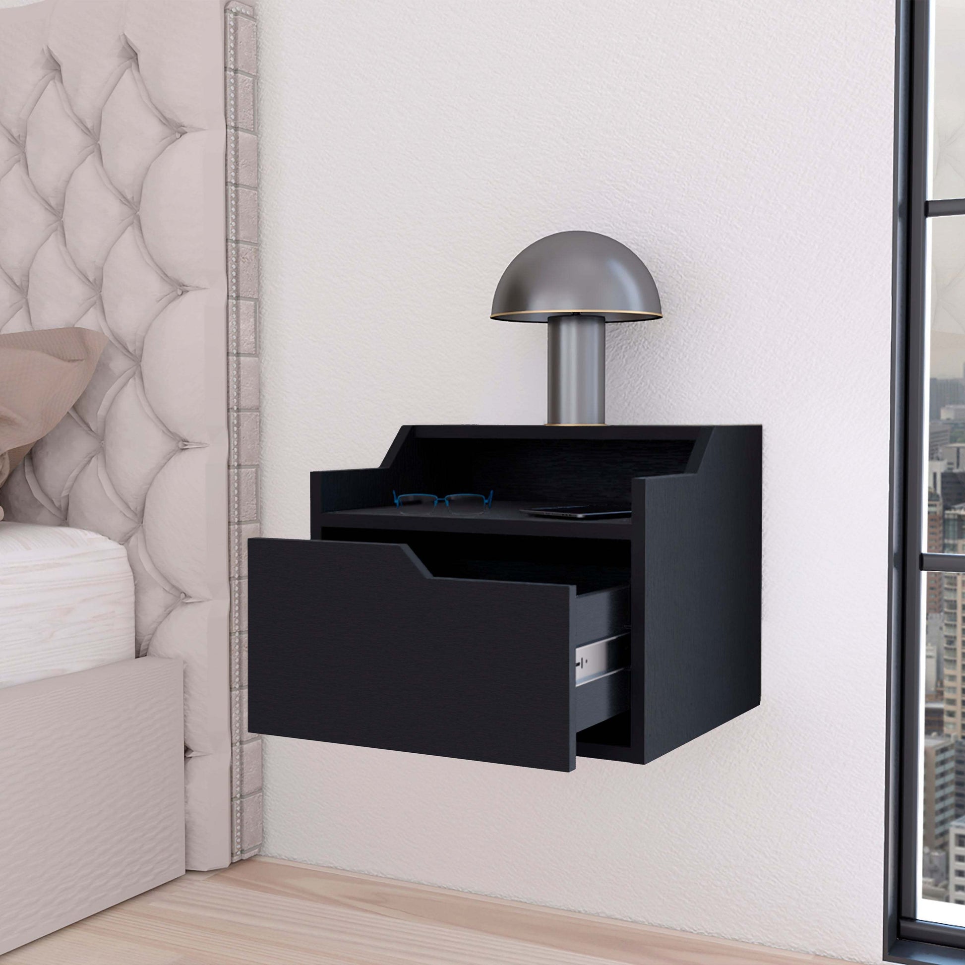 Nolan Black Dual-Shelf Display Floating Nightstand