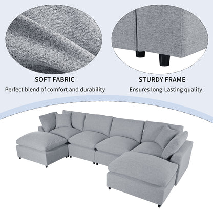 U_STYLE Modern Large U-Shape Sectional Sofa, 2 Large Chaise with Removable Ottomans for Living Room