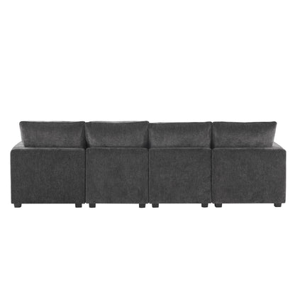 [VIDEO provided] [New] 110*29" Modern Modular Sofa, 4 Seat Chenille Sectional Couch Set with 2 Pillows Included, Freely Combinable Indoor Funiture for Living Room, Apartment, Office, 2 Colors