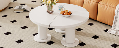 ON-TREND Φ39.4'' Easy Assembly Round Petal-Shaped Coffee Table, Cream Style Center Table with 3 Thick Legs, Minimalist Irregular End Table with Sleek Round Edges for Living Room, White