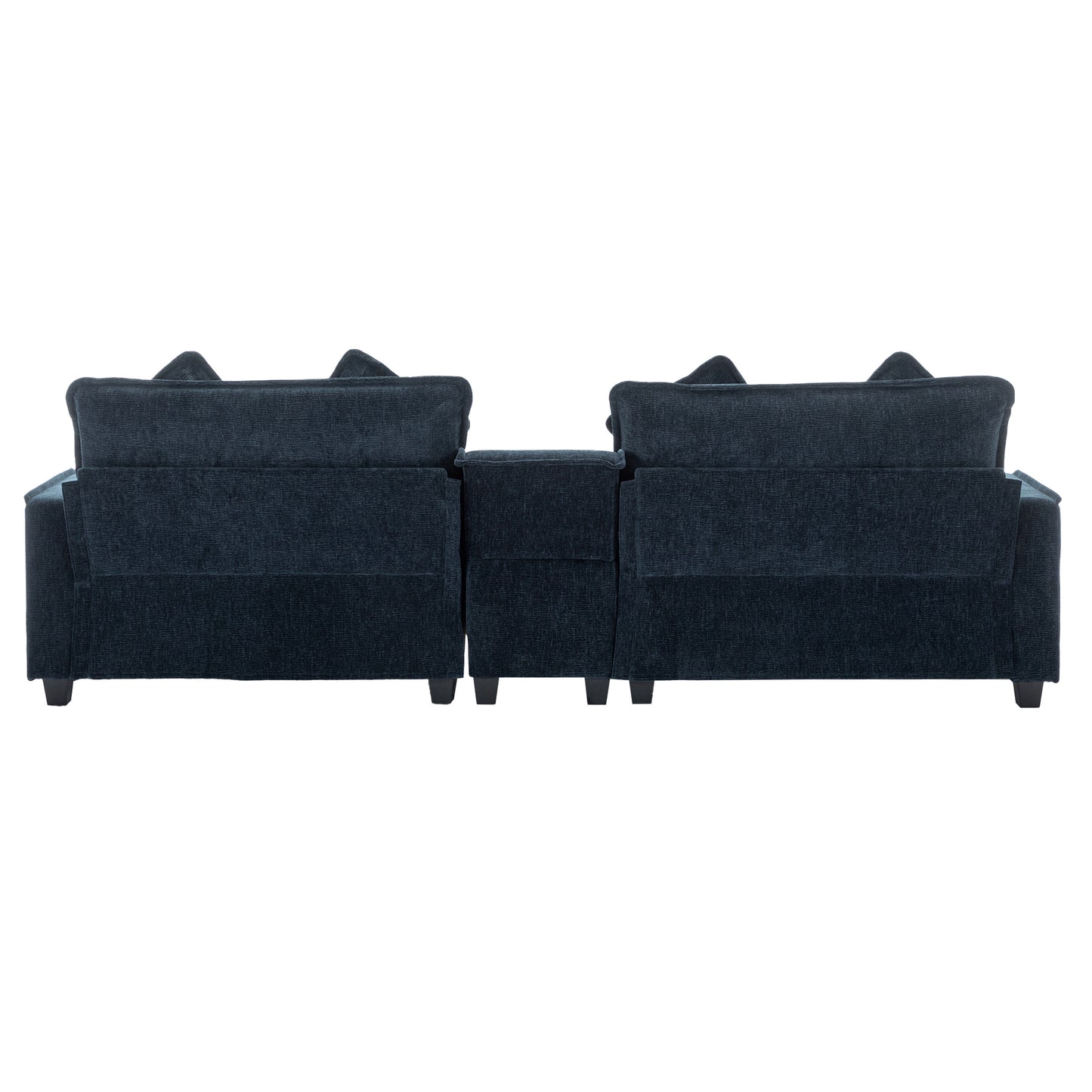 112.6" Sectional Sofa Chenille Upholstered Sofa with Two Removable Ottoman, Two USB Ports, Two Cup Holders and Large Storage Box for Living Room, Blue