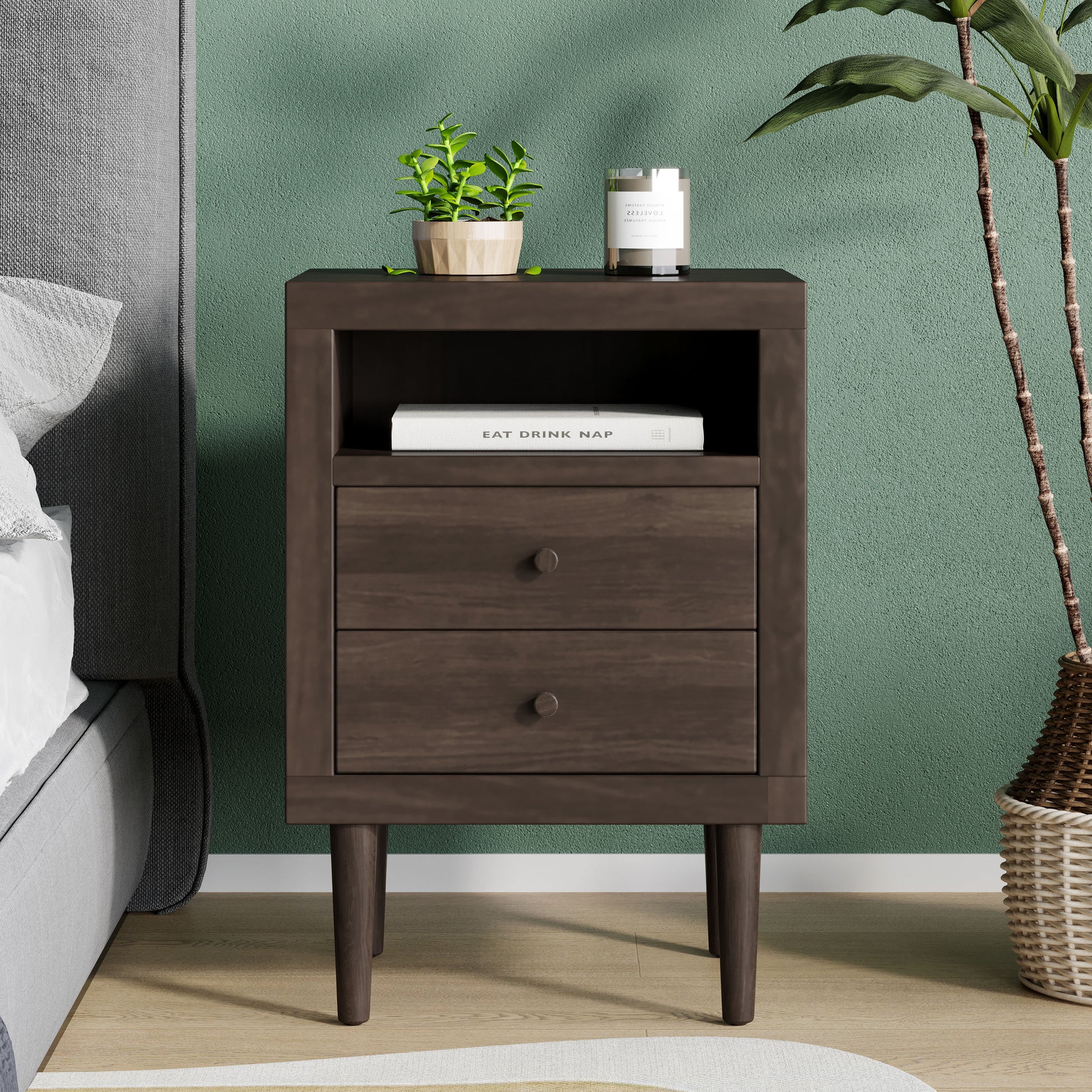 Ashley Modern Nightstand 2-Drawers, Bedside Table