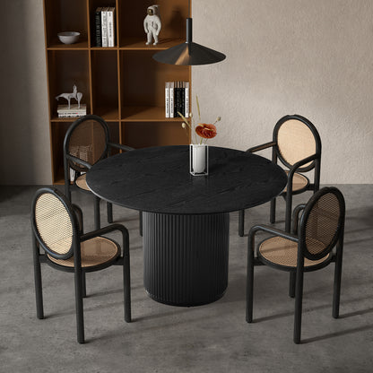 Black Round Dining Table, MDF handcraft Pedestal Dining Room Table Restaurant Furniture Leisure Coffee Table-47.2" L x 47.2" W x 29.5" H