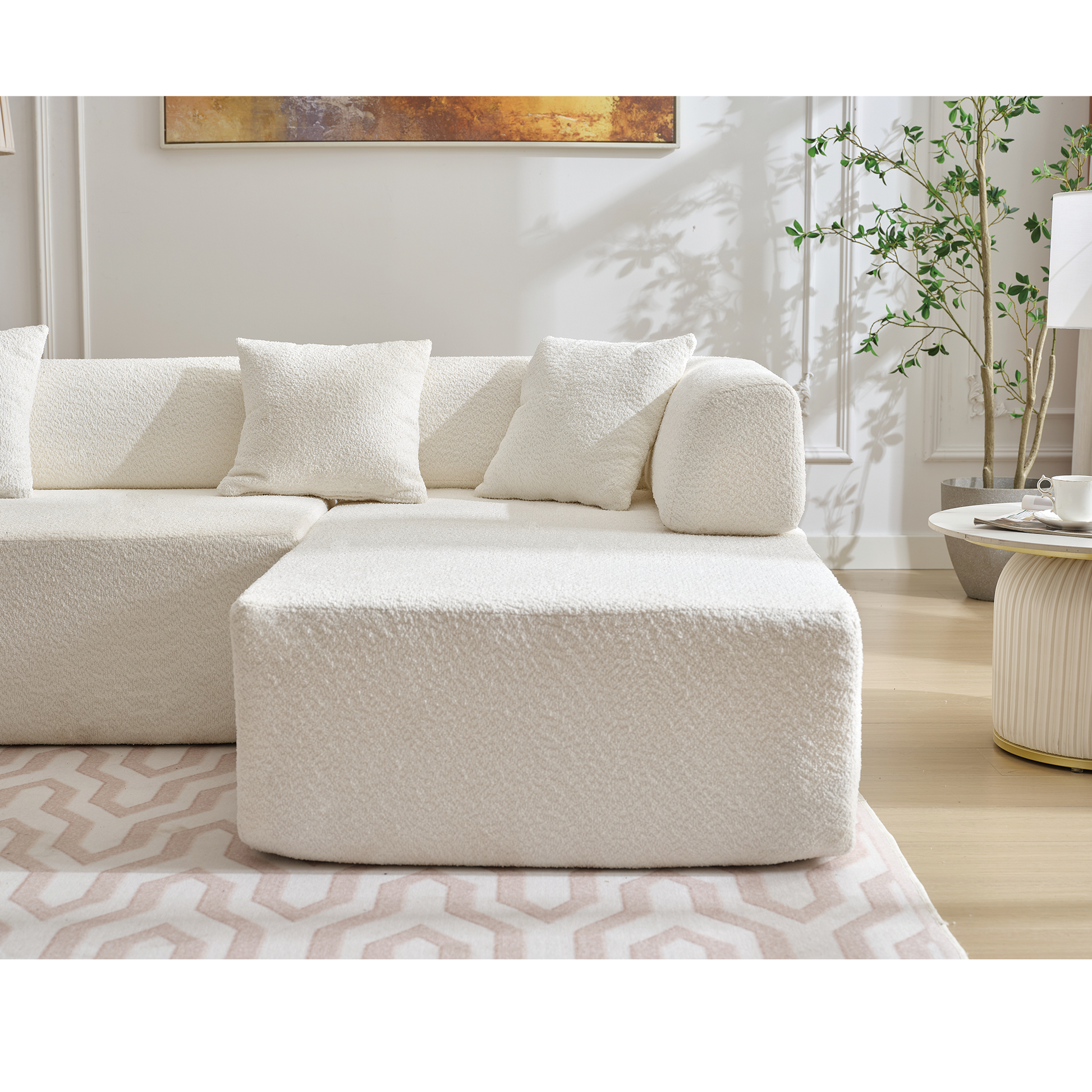 [NEW ARRIVED] [VIDEO PROVIDED]Modern Minimalist 140" L-Shape Couch ,No Assembly Required,Boucle,Modular Sofa ,Couch with Chaise,Free Combination Foam-Filled Sofa, 4 Seats,White