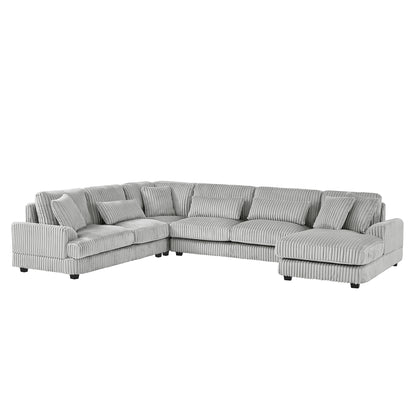 129" Oversized Sectional Sofa U-shaped Sofa Couch Modern Sofa Upholstered in Soft Corduroy with a Chaise Lounge for Living Room, Grey