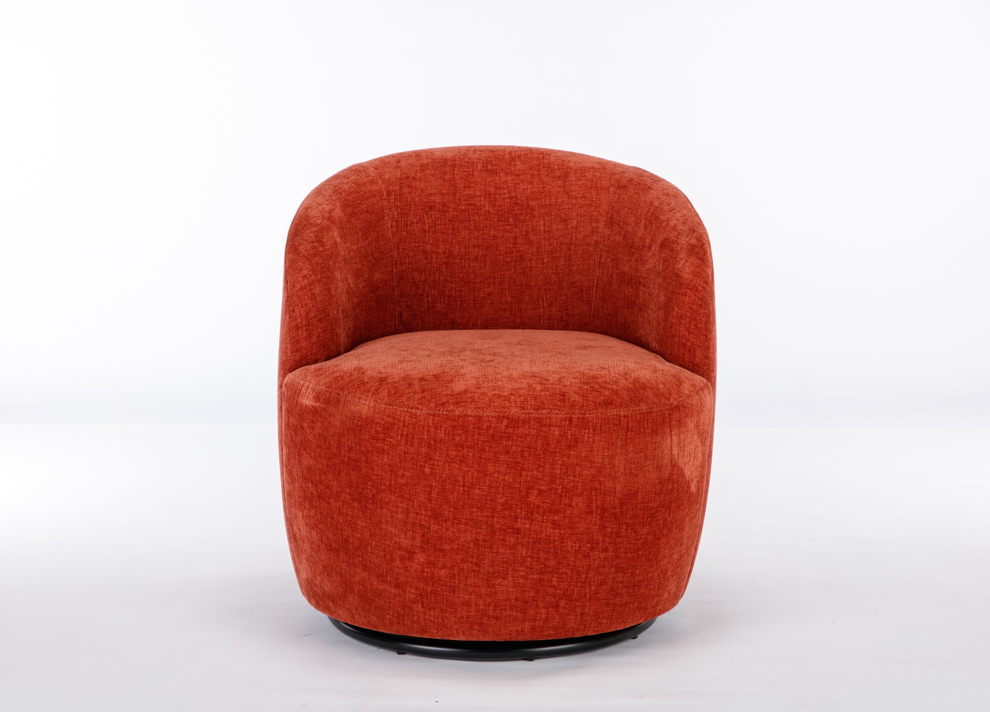 Chenille Fabric Swivel Accent Armchair Barrel Chair With Black Powder Coating Metal Ring,Orange