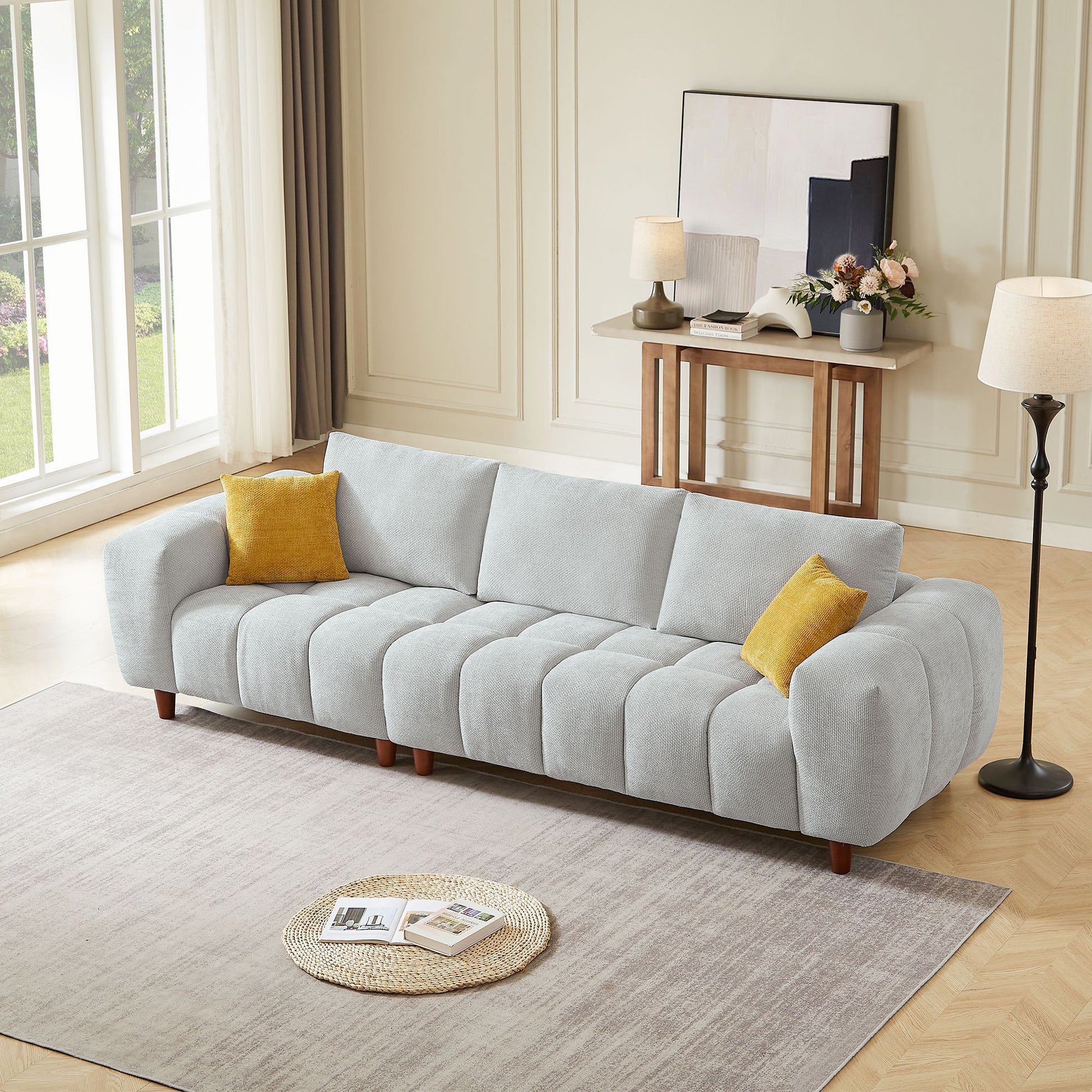 Convertible Sectional Sofa Couch, L Shaped Sofa with Fabric Couch,Modern Design Cream Style Marshmallow Sofa for Living Room and Office,Grey