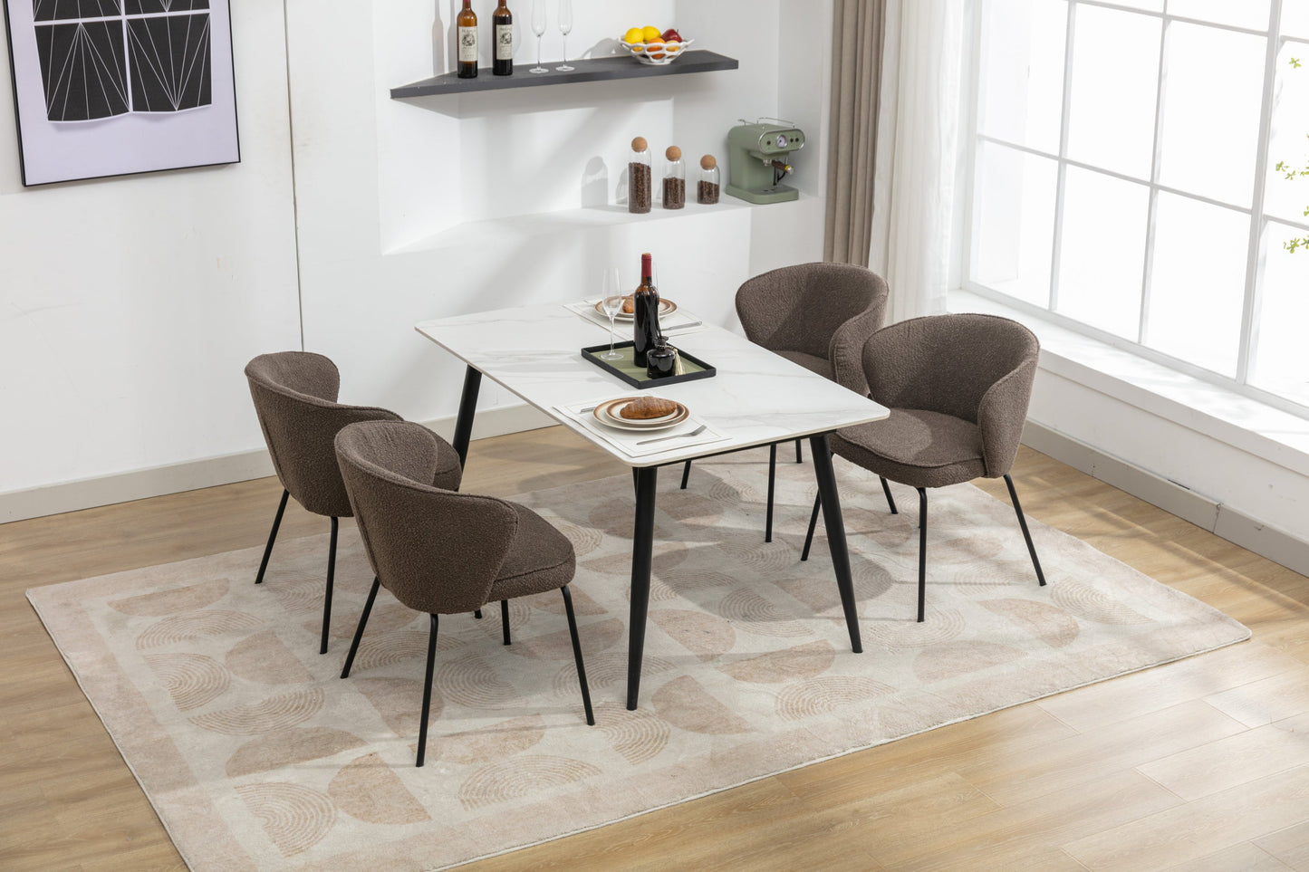 Retro Minimalist Modern Boucle Fabric Dining Chairs