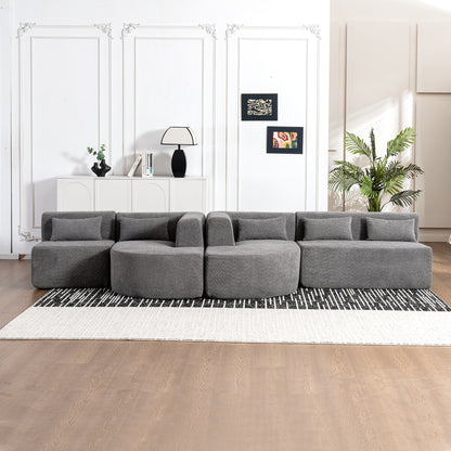 143.7" Upholstered Sofa Free-combined Sofa Couch with Two Chaise Lounge and Five Back Pillows for Living Room, Light Gray