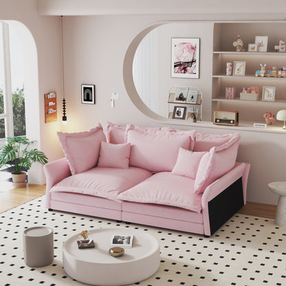 90.55" Modern Comfy Upholstered Sofa Cloud Couch, Deep Seat Couches with Multiple Large Soft Pillows,Convertible Deep Seat Chaise Longue for Living Room Bedroom,Apartment,Office,PINK