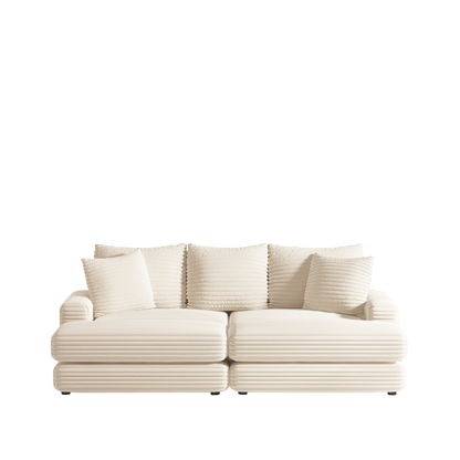 86.6Inch Corduroy 3-seater sofa With 3 back pillows , 2 toss pillows and two ottoman ,Comfy Sofa- Deep Seat Couch for Living Room