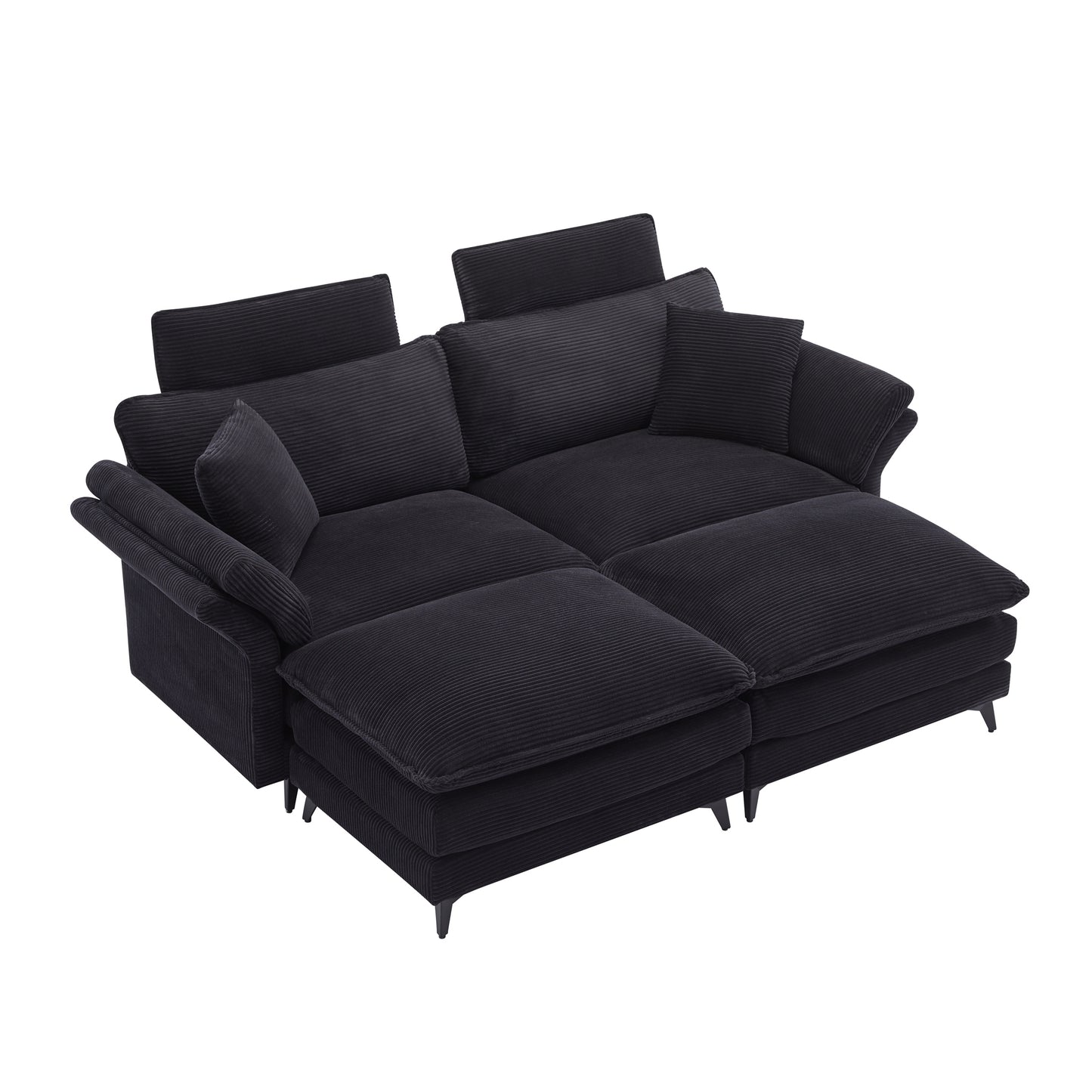 [VIDEO/New] Deep Seat Sectional Sofa, Comfortable Cloud Sofa with Ottomans, loveseat Sofa, 85.8''Modern Corduroy Upholstered Sectional Sofa for Living Room, Apartment, Studio, Office (Black).