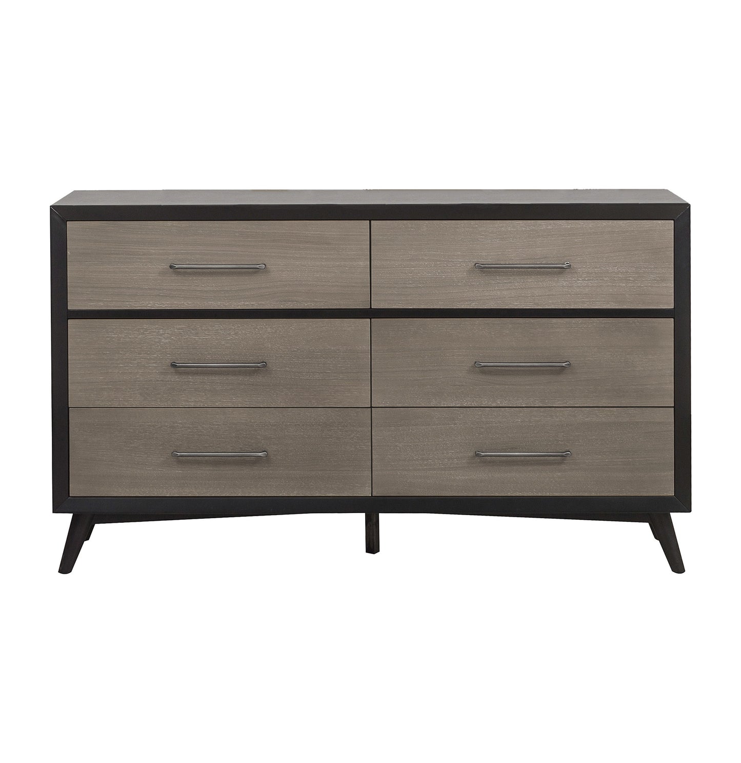 Classic 1pc Bedroom Storage Dresser of 6 Drawers Black Gray Finish Modern Wooden Furniture Tapered Legs