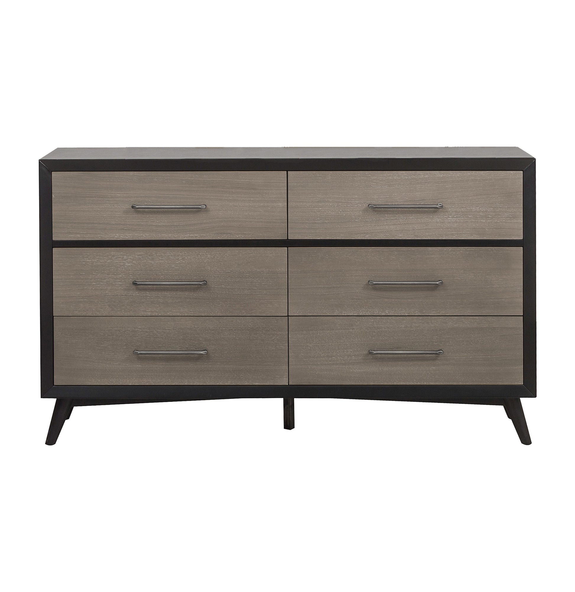 Classic 1pc Bedroom Storage Dresser of 6 Drawers Black Gray Finish Modern Wooden Furniture Tapered Legs