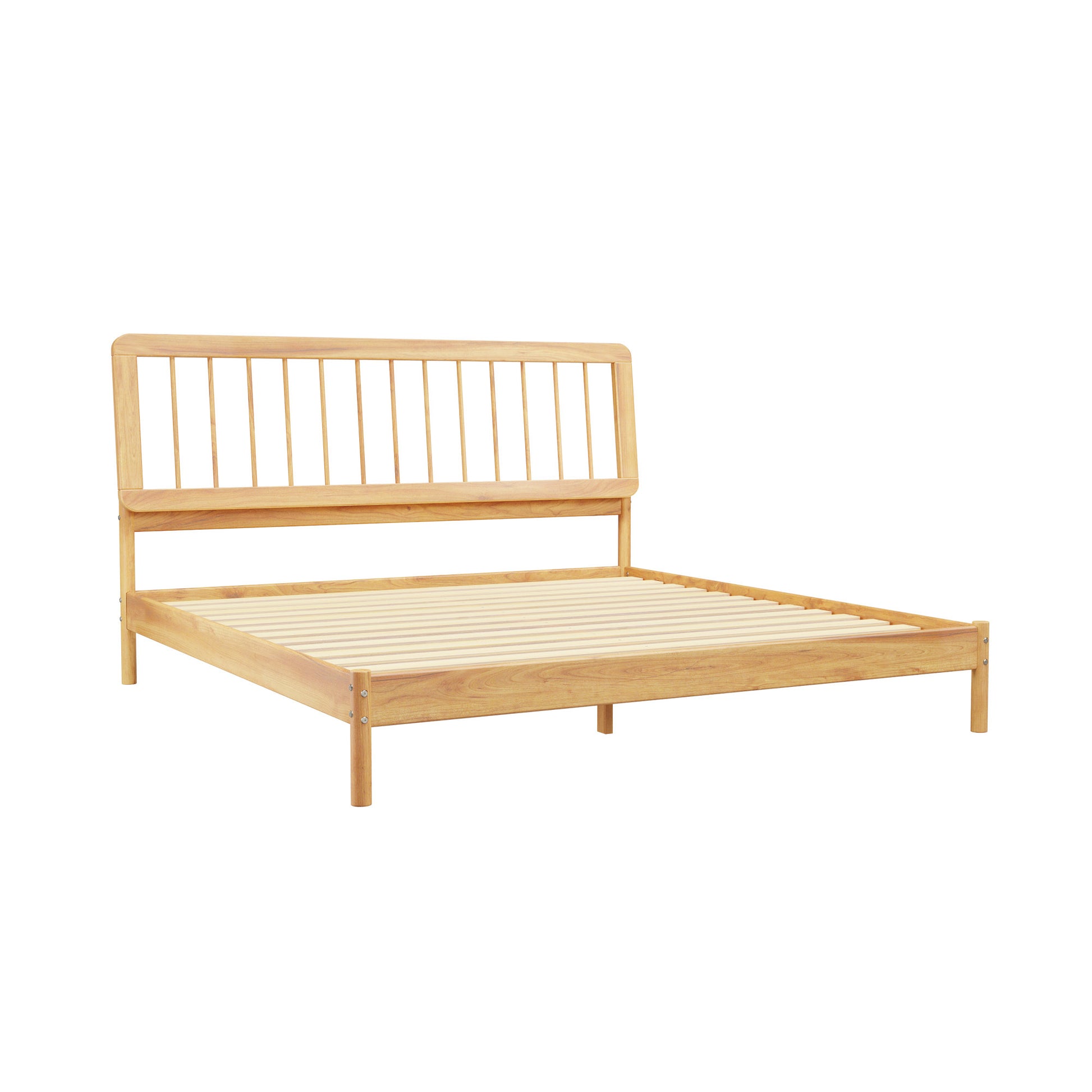 Mid-Century Modern Solid Wood King Spindle Bed – Natural Pine