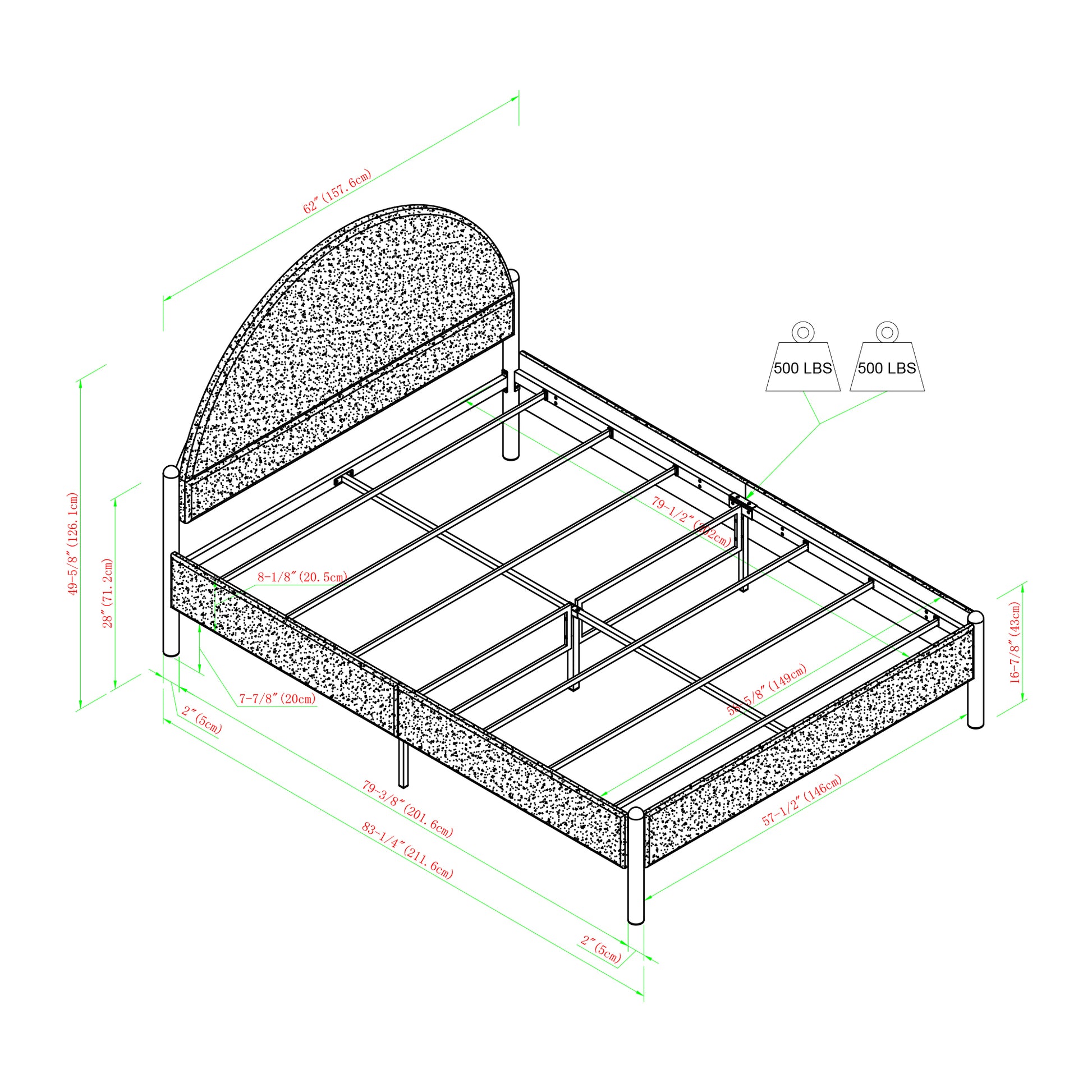 Modern Upholstered Curved Headboard Queen Bedframe – Oatmeal