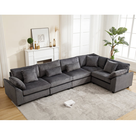 {NEW ARRIVAL VIDEO PROVIDED} Oversized Modular Sectional Sofa Couches Set,Corduroy Upholstered Deep Seat Comfy Sofa for Living Room 5 Seat,Dark Gray