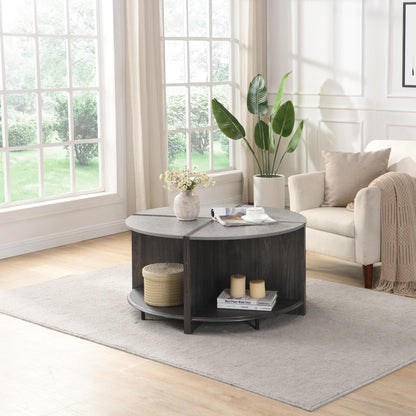 4 Piece of Industrial Round Coffee Table,Sturdy and Easy Assembly, 2-Tier with Storage for Living Room, Garden, gray