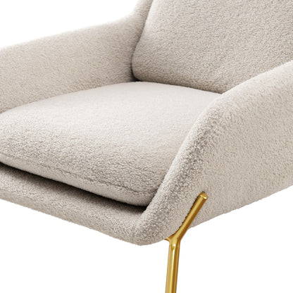 Contemporary Upholstered Boucle Minimalist Accent Chair – Cream / Gold