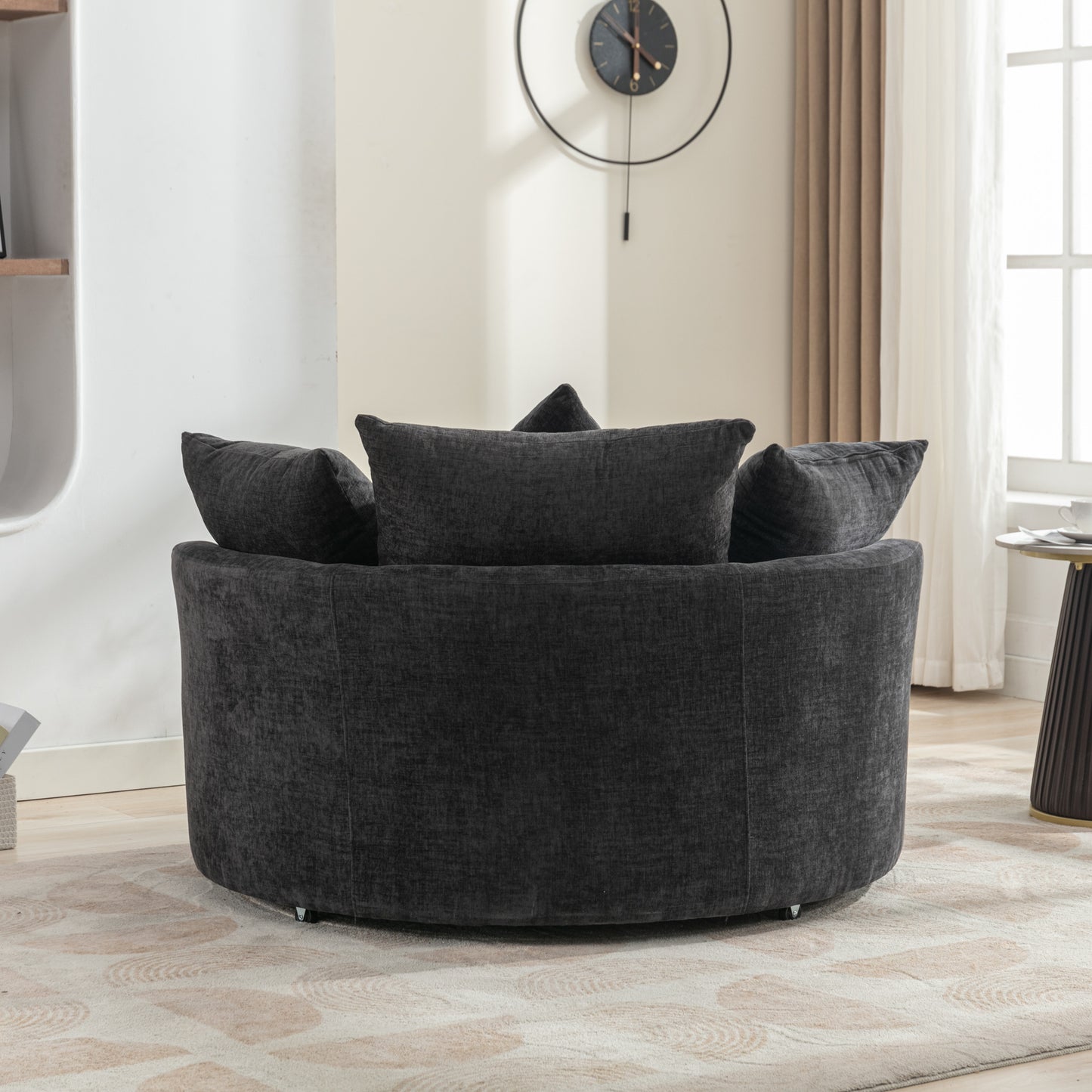 Orisfur. 360° Swivel Accent Barrel Chair with Storage Ottoman & 4 Pillows, Modern Chenille Leisure Chair Round Accent for Living Room, Gray