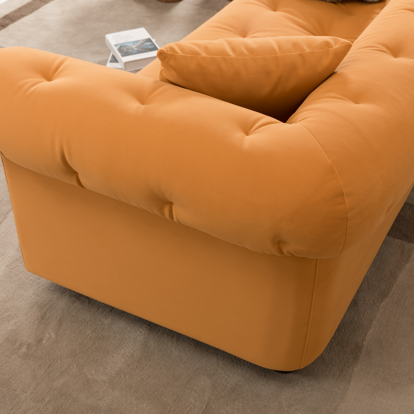 WKS12 Retro medieval style sofa, orange, full installation only needs to install feet can be used, with 2 throw pillows