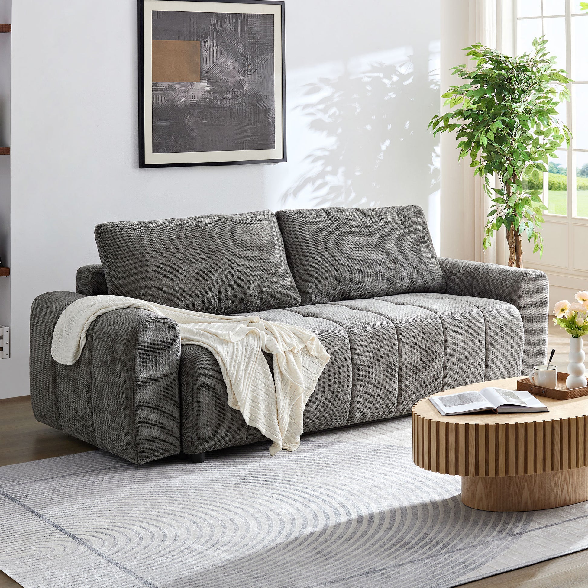 94.49''Sleeper Sofa, Sofa Bed- 2 in 1 Pull Out Couch Bed with Storage Chaise for Living Room, Sofa Sleeper with Pull Out Bed, Dark Grey Couch