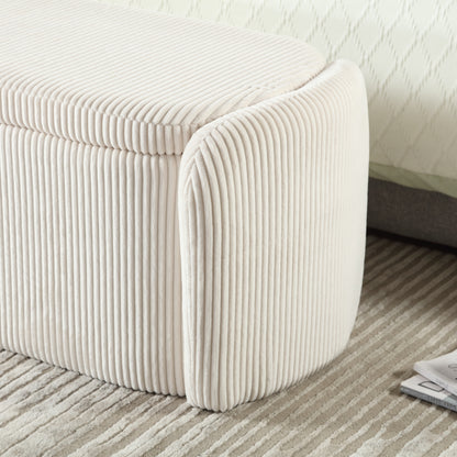 COOLMORE Storage Ottoman,Bedroom End Bench,Upholstered Fabric Storage Ottoman with Safety Hinge, Entryway Padded Footstool, Ottoman Bench for Living Room & Bedroom (Beige)