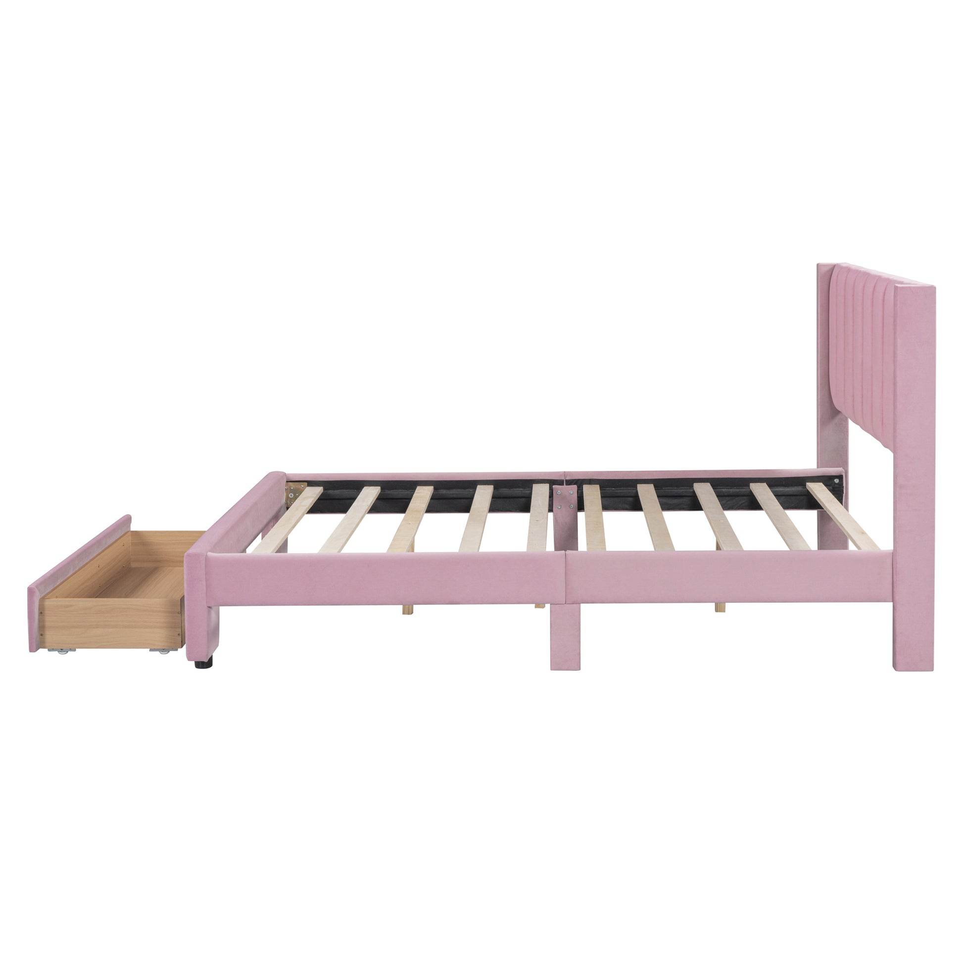 Full Size Storage Bed Velvet Upholstered Platform Bed with a Big Drawer - Pink(old sku:WF296850AAH)