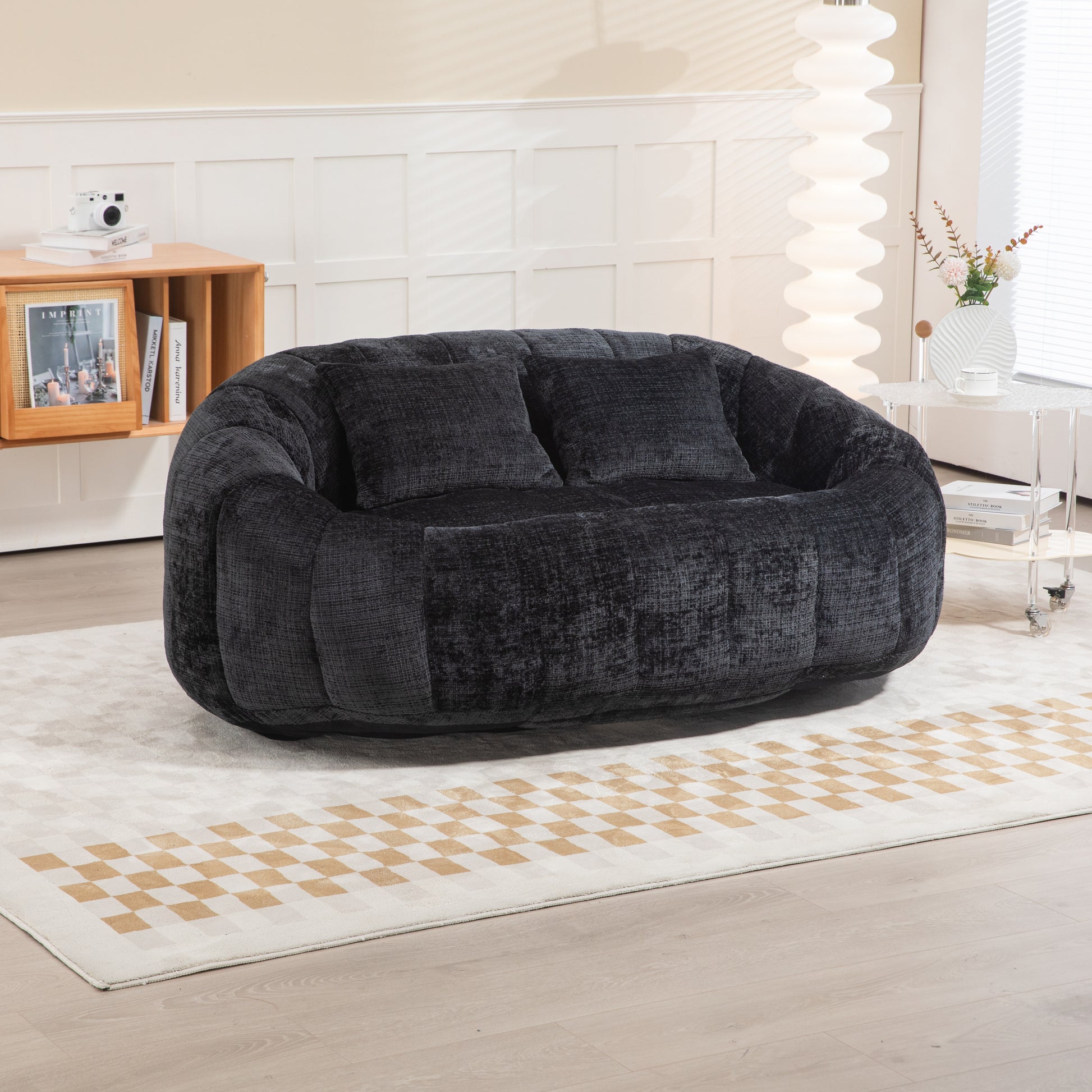 COOLMORE Bean Bag sofa Lazy Sofa Durable Comfort Lounger High Back Bean Bag Chair Couch for Adults and Kids, Indoor & Outdoor, Accent Floor Soft Lounge Chair  (Black chenille)