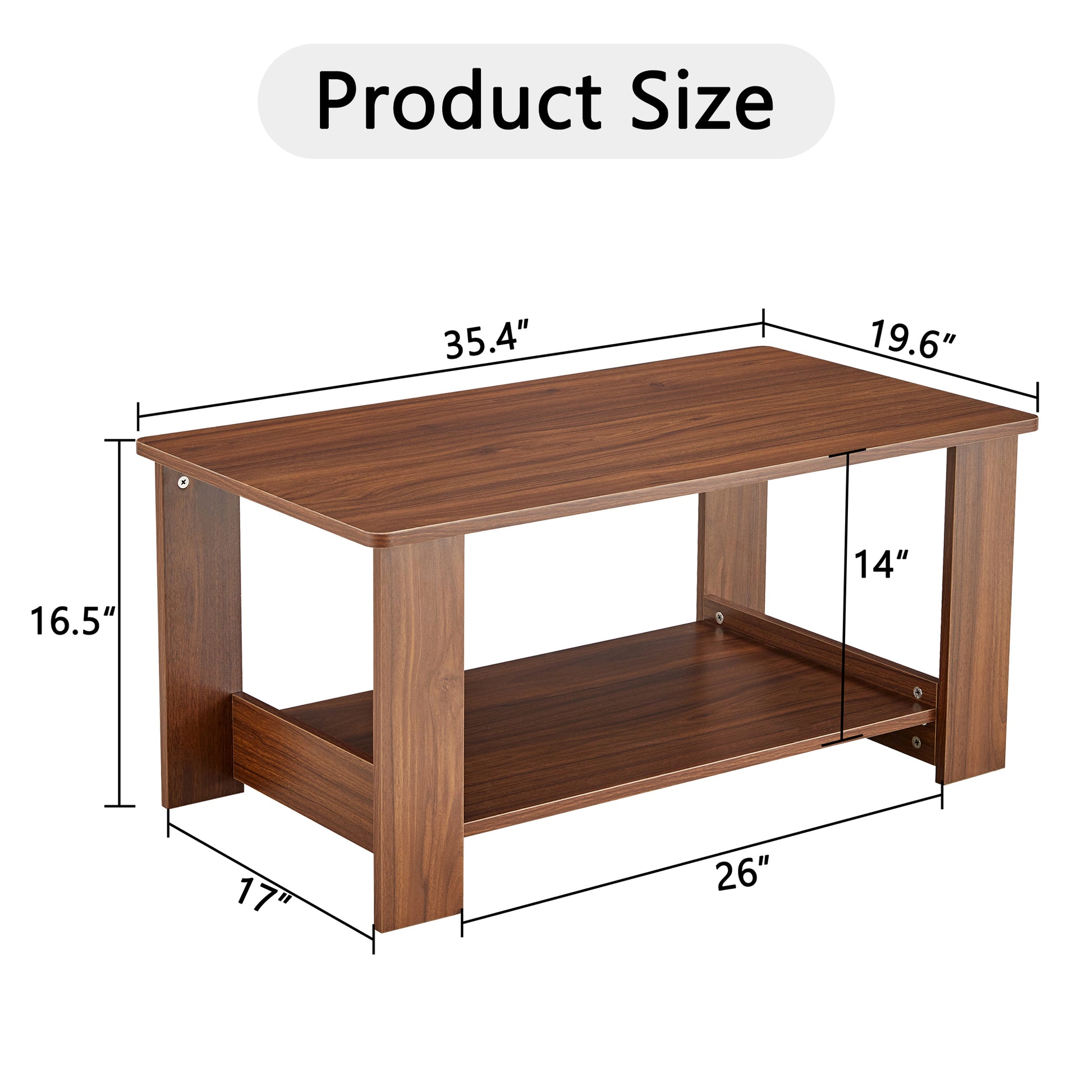 Modern minimalist walnut colored double layered rectangular coffee table ,tea table.MDF material is more durable,Suitable for living room, bedroom, and study room.19.6"*35.4"*16.5"  CT-16