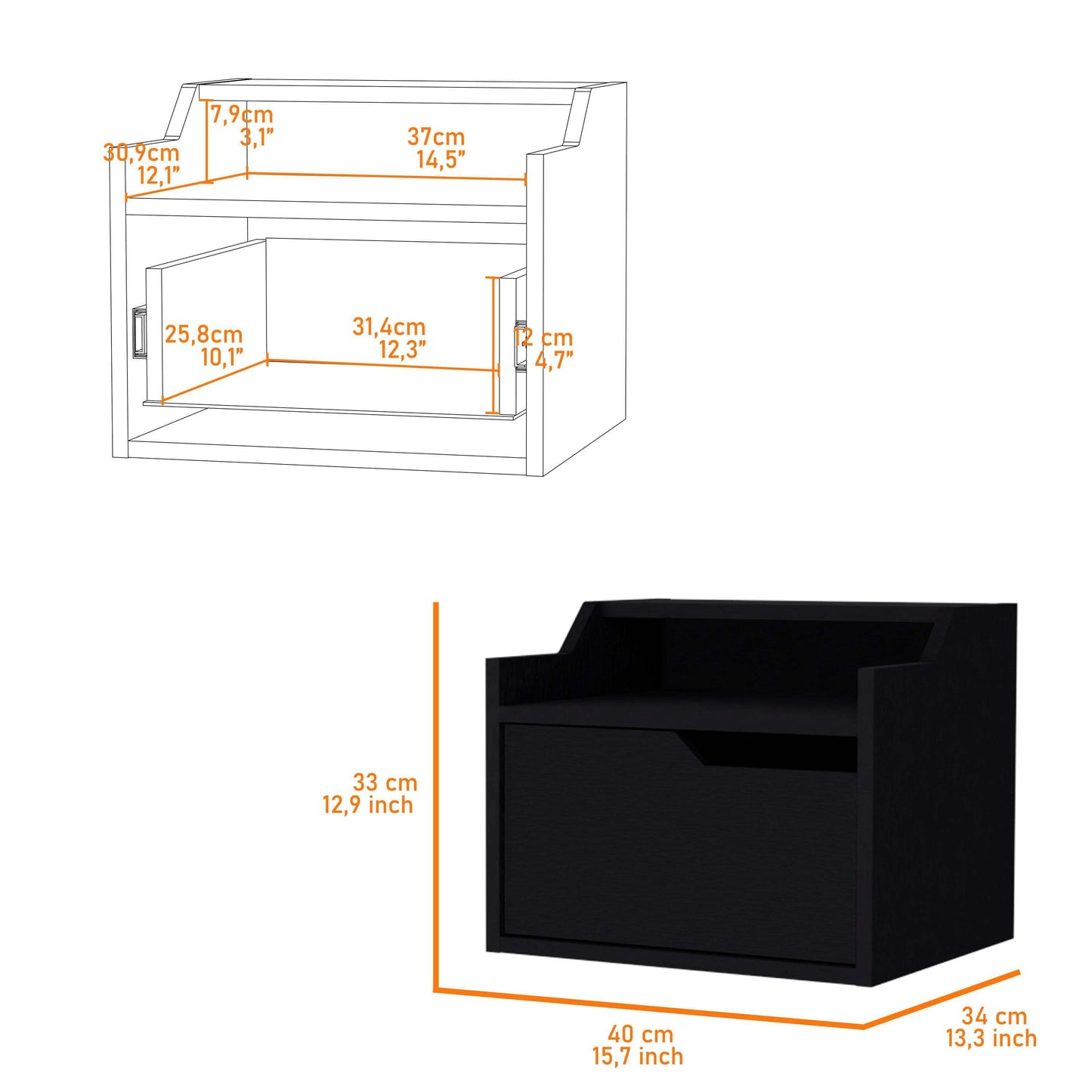 Nolan Black Dual-Shelf Display Floating Nightstand