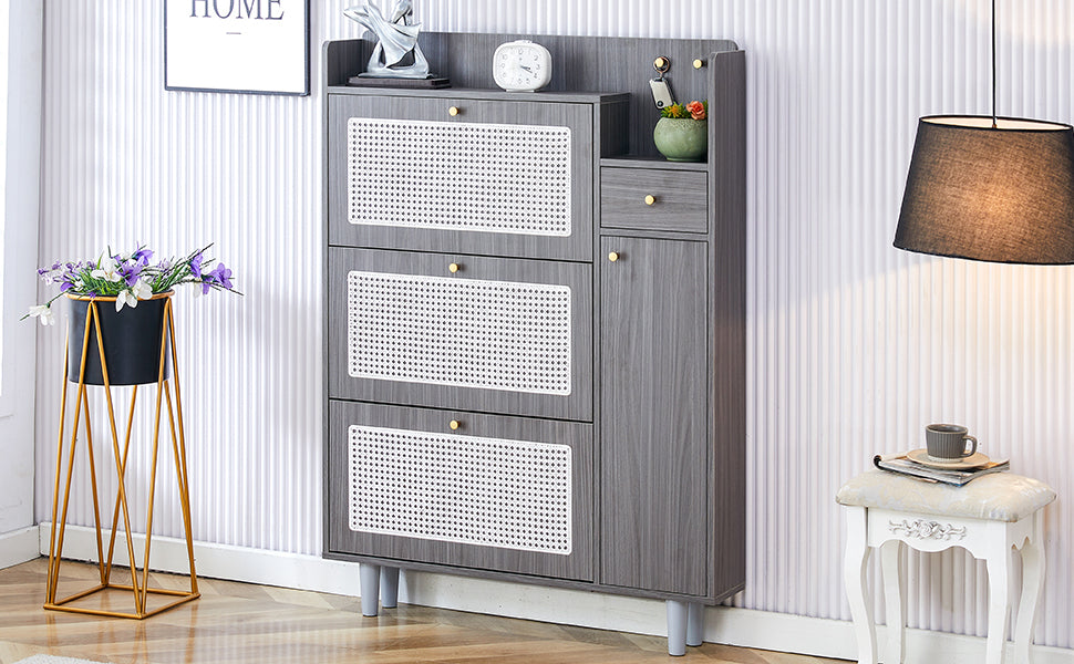 Modern minimalist storage cabinet, Japanese rattan shoe cabinet, bed top cabinet, small home furniture. Suitable for corridors and living rooms. GZ-DI-03