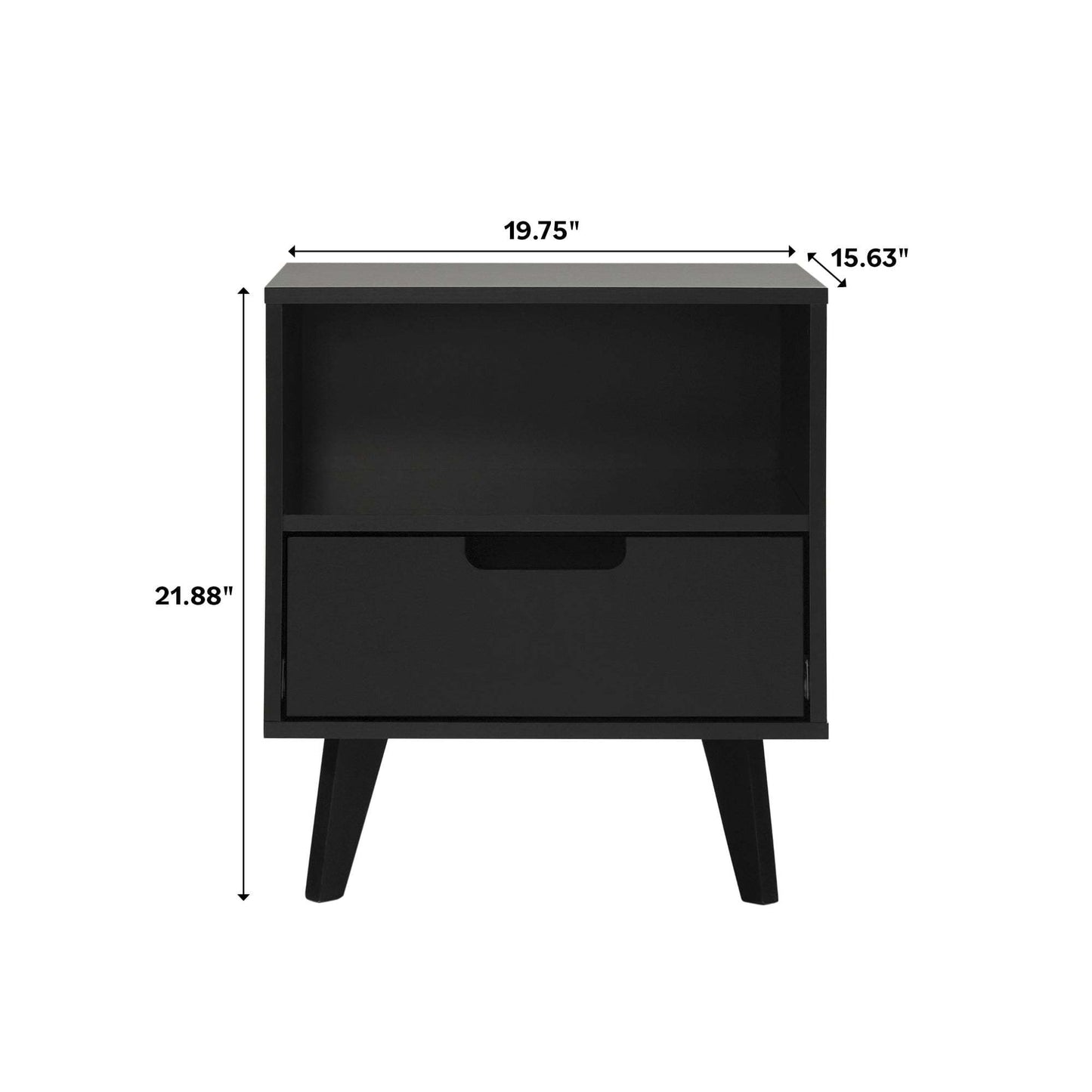 Modern 1-Drawer Nightstand with Open Cubby – Black