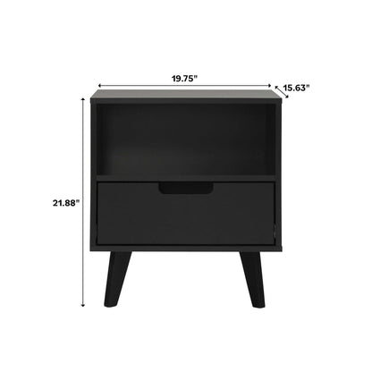 Modern 1-Drawer Nightstand with Open Cubby – Black