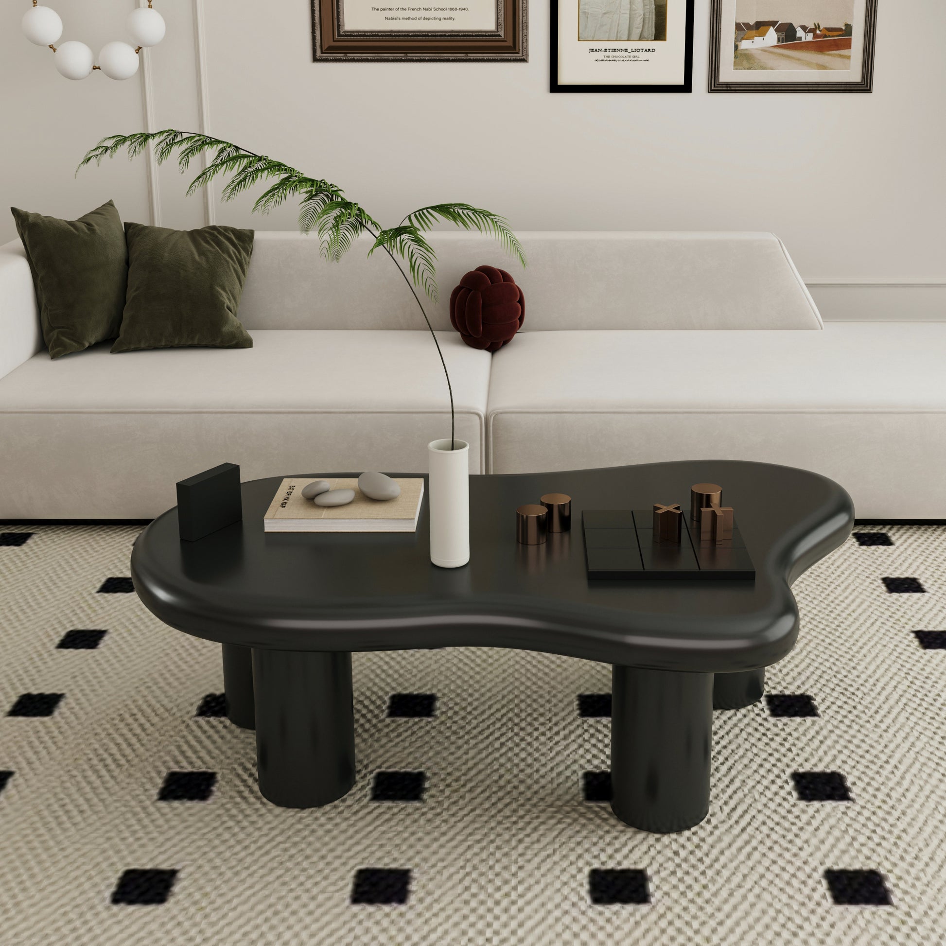 40 Inch Black Cloud Shaped Coffee Table for Living Room