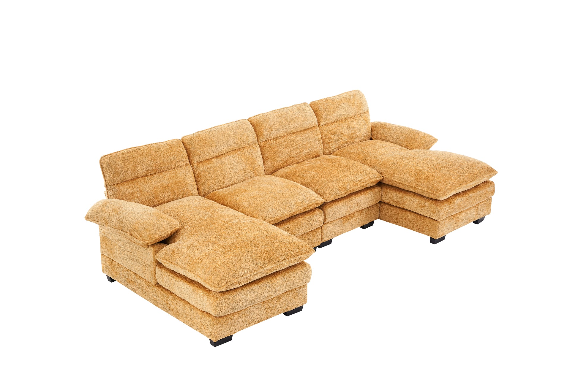 U-shaped profile sofa, including two single seats and two chaise, modular sofa, Chenille sofa,Yellow