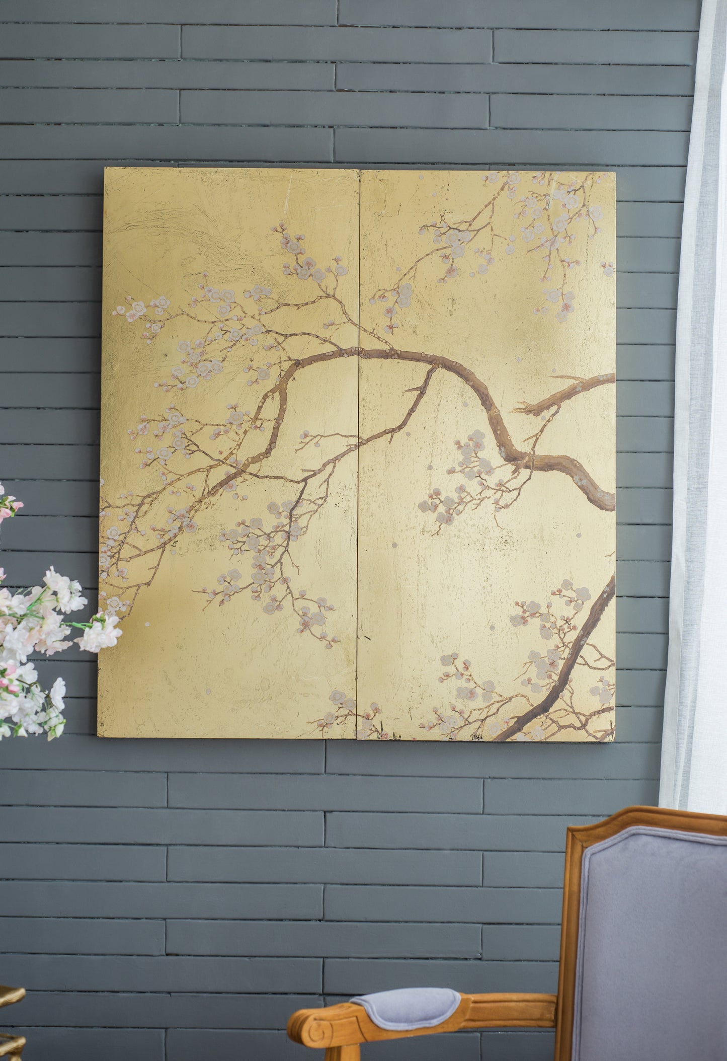 Set of 2 Cherry Blossom Wall Art Panels, Wall Decor for Living Room Dining Room Office Bedroom, 21.5" x 47"