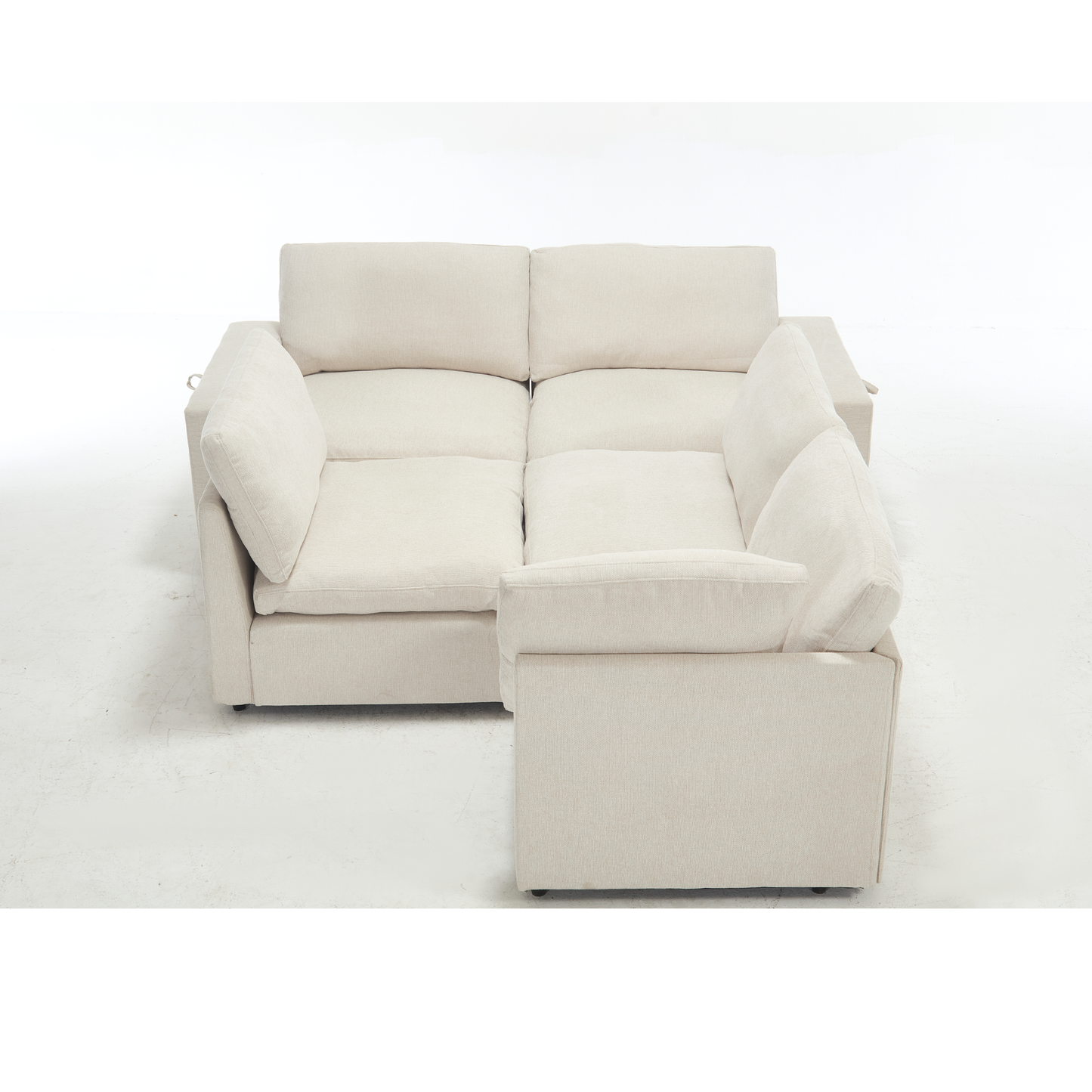 [NEW ARRIVED] [VIDEO PROVIDED]Sectional Couches For Living Room,Modular Couch,Wireless Charging Port & Cup Holders,5-seat ,DIY Combination,L-shaped Sofa,Book Storage Space,Soft Linen Fabric,Beige