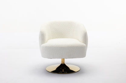 048-Chenille Fabric Accent Swivel Chair With Gold Metal Round Base,White