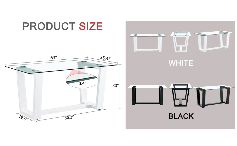 Glass Dining Table Large Modern Minimalist Rectangular for 6-8 with 0.4" Tempered Glass Tabletop and white MDF Trapezoid Bracket,For Kitchen Dining Living Meeting Room Banquet Hall F-1550 W1151S00323