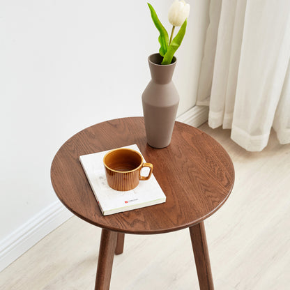 Round End Table- Small End Table Side Table Coffee Table Bedside Table Night Stand for Living Room Bedroom & Balcony, 100% Natural Solid Oak Wood Easy to Assemble