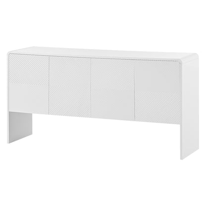 TREXM Minimalist Style 60"L Large Storage Space Sideboard with 4 Doors and Rebound Device for Living Room and Entryway (White)