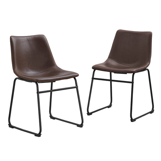 Industrial Faux Leather Dining Chairs, Set of 2 - Brown