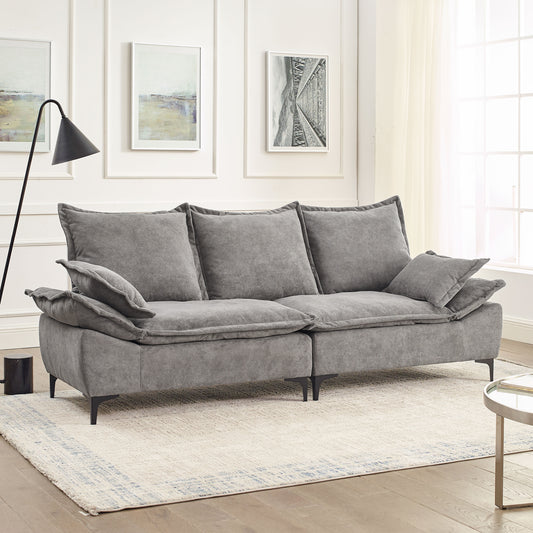 [video] MH" 88.5  Modern Sailboat Sofa Dutch Velvet 3-Seater Sofa with Two Pillows for Small Spaces in Living Rooms, Apartments